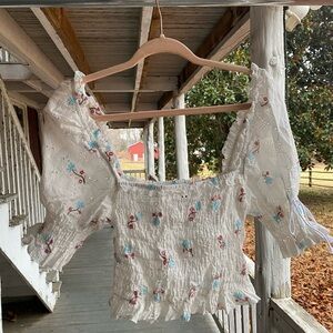 Forever 21 White Floral Embroidered Blouse